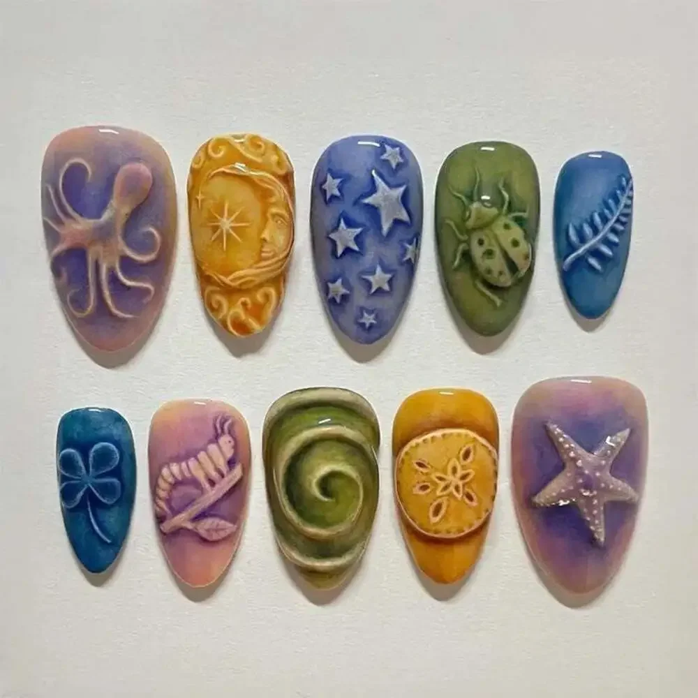 24Pcs Golden Lines Patterns False Nails Dark Purple Blush French Fake Nails for